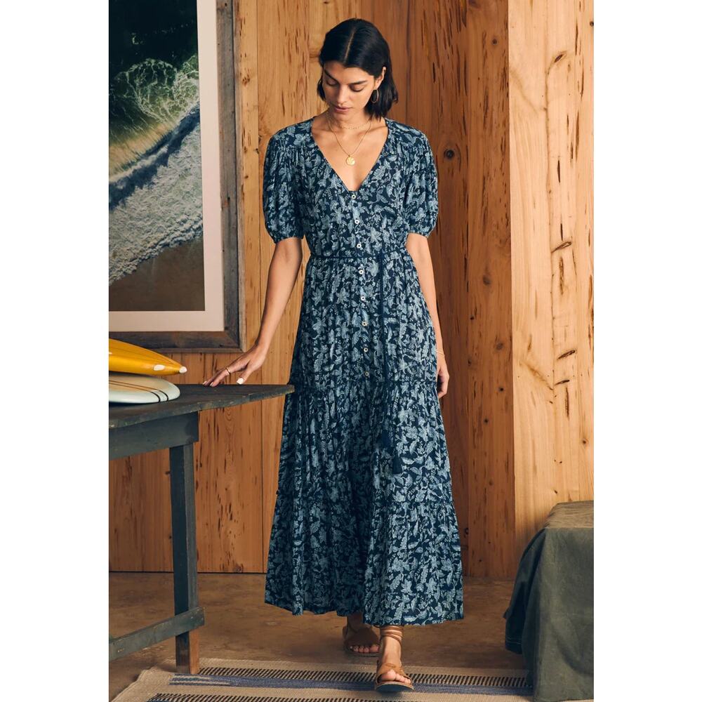 Faherty Navy Floral Maxi Dress